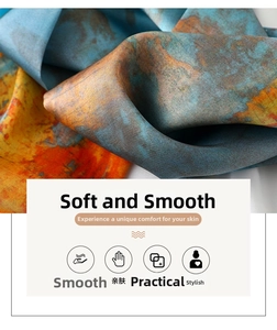 Macro shot of abstract printed silk scarf with smooth texture and artistic patterns