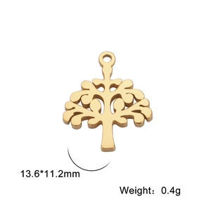 Polished gold Tree of Life charm pendant measuring 13.6x11.2mm for jewelry making