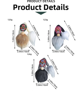 Detailed size chart for Halloween skull gnomes showing 18cm height and 10cm width dimensions