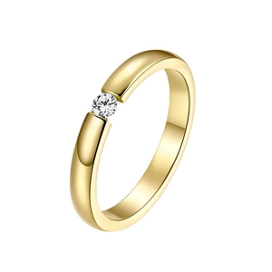 4mm 316L gold titanium steel tension set cubic zirconia ring with polished finish