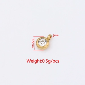 6.5mm stainless steel birthstone charm with clear crystal and golden metal frame
