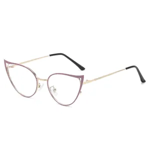 Fashionable purple cat-eye blue light blocking glasses with gold metal frame accents