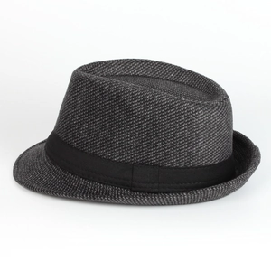 Classic dark grey wool fedora hat with black ribbed ribbon for men and women