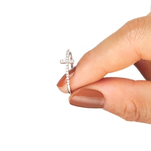 Minimalist S925 sterling silver cross ring with pavé diamonds for women, white gold finish