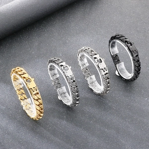 Bracelets gourmettes gravés vintage pour hommes en acier inoxydable or, argent et noir