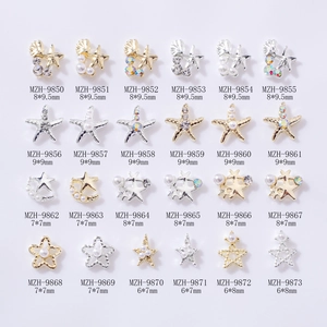 Hollow gold and silver star moon alloy nail art charms with pearls and rhinestones