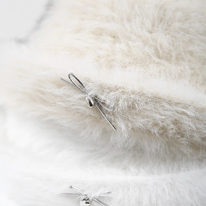 French vintage fluffy cream white rabbit fur bucket hat with silver bow charm detail