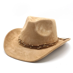 Chapeau de cowboy western classique en suédine avec large bord et ruban perlé