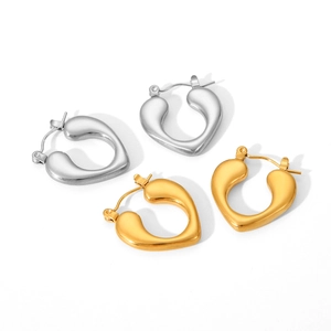 Minimalist geometric heart earrings in gold and silver finish with sleek stainless steel