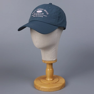 Lightweight quick-dry navy nylon baseball cap with Santa Monica Beach embroidery