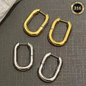316L stainless steel U-shaped oval hoop earrings in gold and silver finishes