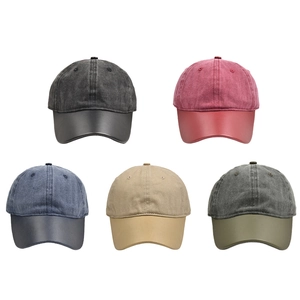 Five-pack of washed cotton baseball caps with leather brims in assorted vintage colors