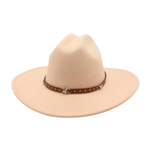 Classic cream felt western cowboy hat with studded star brown leather band