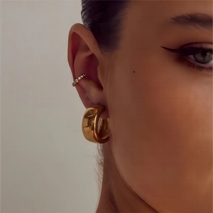 Polished 18K gold plated stainless steel chunky C-shaped hoop earrings for women