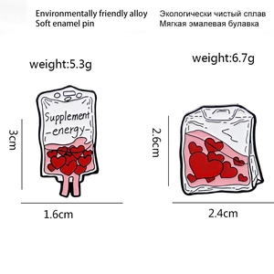 Supplement Energy blood bag and heart pack enamel pins made of eco-friendly alloy