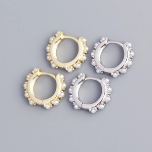 925 Sterling Silver Artificial Pearl Hoop Earrings Small Huggie Ear Buckle Fashion Elegant Minimalist Jewelry For Women