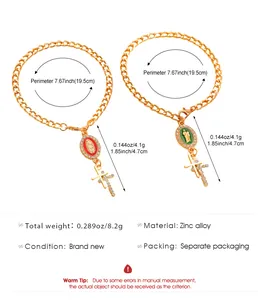 Guide des tailles pour bracelets chapelets en alliage avec croix et pendentif Marie