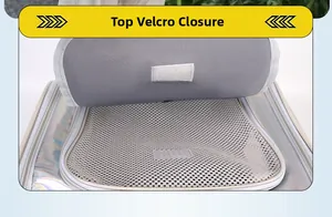 Détail du haut du sac de transport pour chat avec filet respirant et fermeture velcro