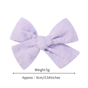 Handmade purple embroidered bow hair clip with dot texture and 9cm width for children