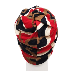 Winter geometric knit snood hat made of faux cashmere with colorful abstract pattern