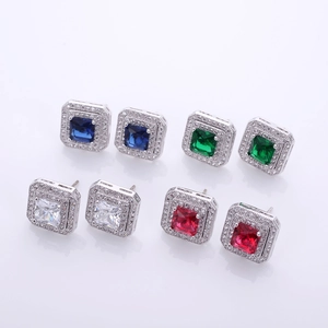 Classic square halo stud earrings with colorful cubic zirconia in four vibrant colors