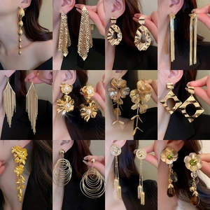 Exaggerated Alloy Flower Tassel Drop Earrings With 925 Sterling Silver Earring Post Vintage Fashion Jewelry For Women