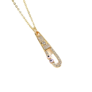 Gold evil eye pendant necklace with rhinestones in a sleek waterdrop shape