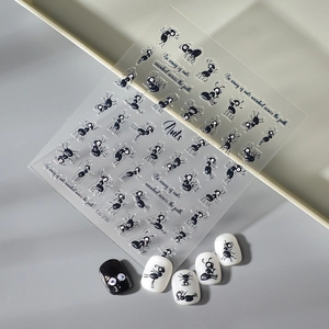 5D jelly nail stickers with cute black ant designs and embossed English letters