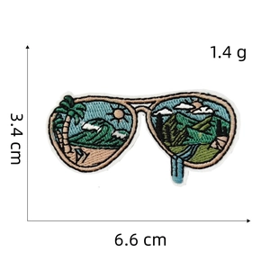 Sunglasses embroidery patch with beach and palm landscape, sized 6.6x3.4cm for travel gear
