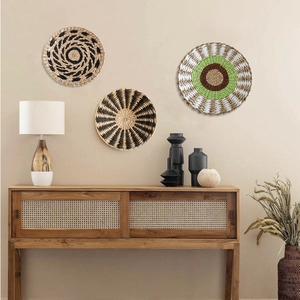Set di tre piatti decorativi da parete in alghe marine intrecciate a mano stile boho