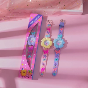 Cute Butterfly Flower Kids Analog Quartz Watch With Silicone Strap Relief Design Colorful Cartoon Wrist Watch For Girls Children Gift