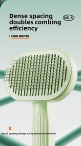 Detail of green pet slicker brush with protective rounded tips and anti-slip handle