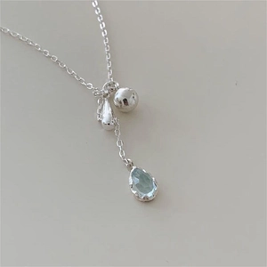 Minimalist 925 Sterling Silver Necklace For Women With Blue Teardrop Zircon Pendant Y Shaped Long Chain Style