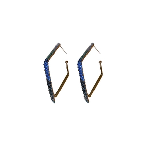 Geometric diamond hoop earrings featuring blue and green gradient crystals for women