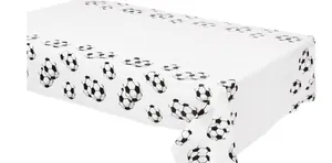 Rectangle white tablecloth with classic black and white soccer ball pattern for parties