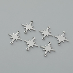 Set of six silver octagonal star charms with dual loops for DIY jewelry making