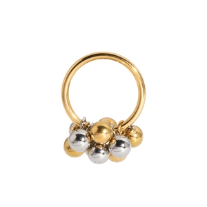 French vintage steel ring with hanging gold and silver metal bead charms, open design
