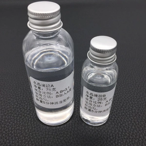 DIY crystal epoxy AB resin kit with 75g A and 25g B bottles on a dark leather background