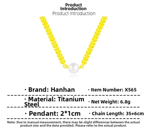 Baroque pearl pendant on gold wheat leaf chain necklace in durable titanium steel