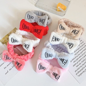 Collection of soft coral fleece OMG bow headbands for washing face in seven colors