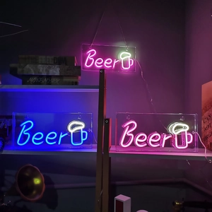 Three vibrant Beer neon signs with mug icons for bar and party festive wall decor