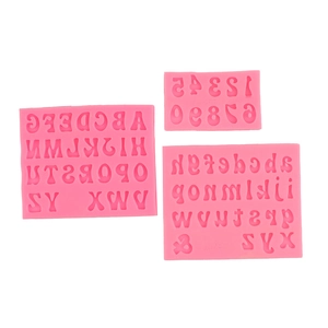 Pink silicone alphabet and number molds for DIY chocolate and cake decoration