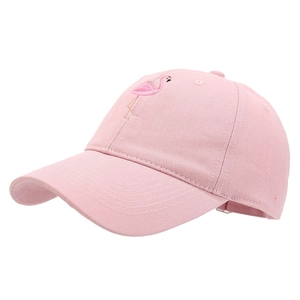 Pink baseball cap featuring detailed flamingo embroidery and a classic curved brim