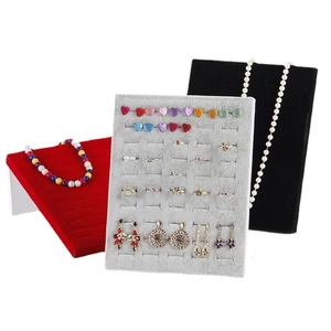 Velvet jewelry display stand for rings and earrings in red, grey, and black colors