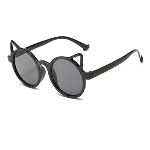 Kids cute cat ear sunglasses with black round frames and dark lenses for stylish outfits