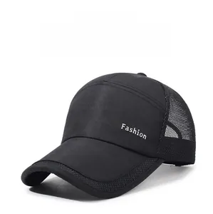 Detail view of breathable black mesh panel and Fashion embroidery on baseball cap