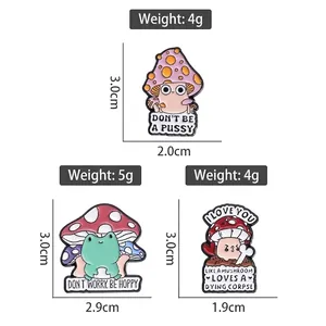 Three cute cartoon mushroom and frog alloy enamel pins set for bags and clothes accessories