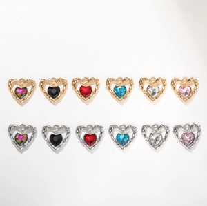 Hollow heart crystal pendants in gold and silver finish for DIY jewelry making