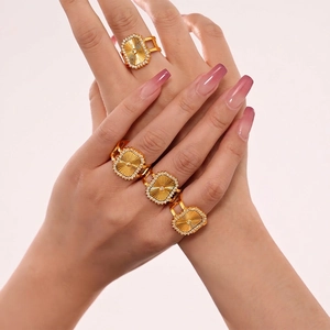 Bague En Acier Inoxydable Plaque Or Zircon Motif Rayon De Soleil Vintage Réglable Bijoux Pour Femmes