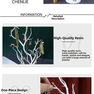 Macro detail of the tree-shaped jewelry stand showing the handcrafted resin texture